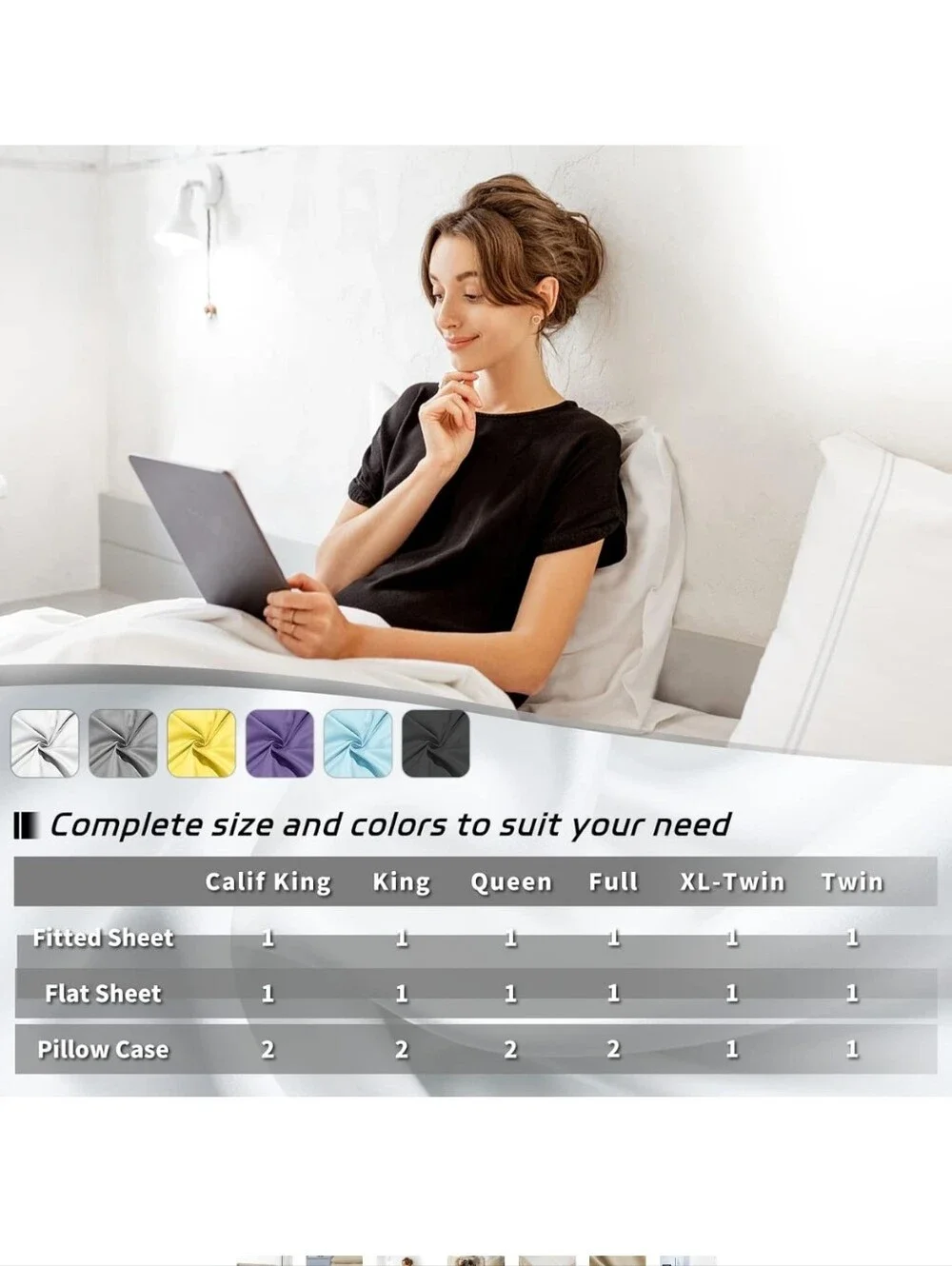 EaseHome Purple Full Size Sheets Set Deep Pocket to 18 inch Mattress 4 Piece